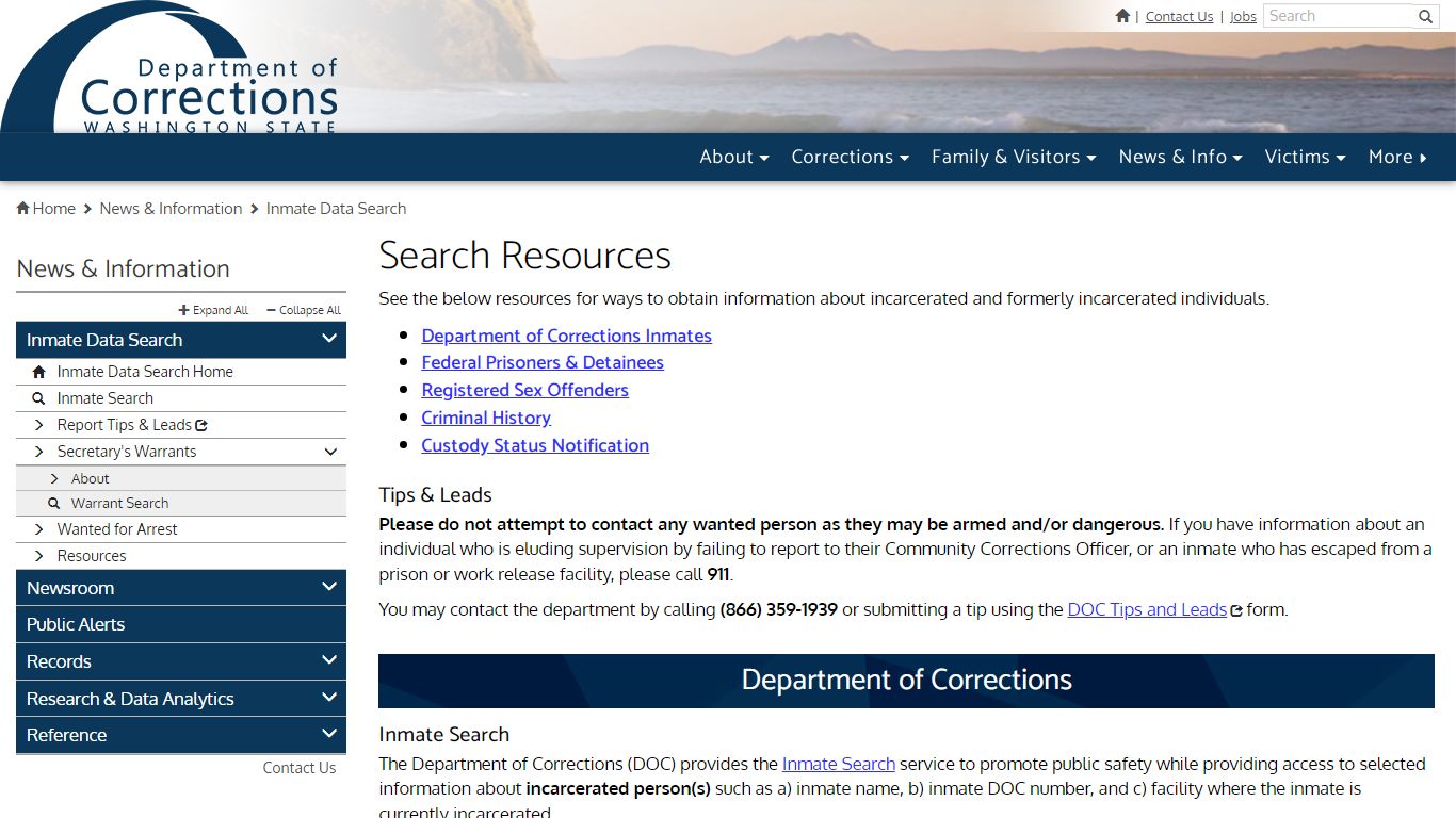 Search Resources | Washington State Department of Corrections